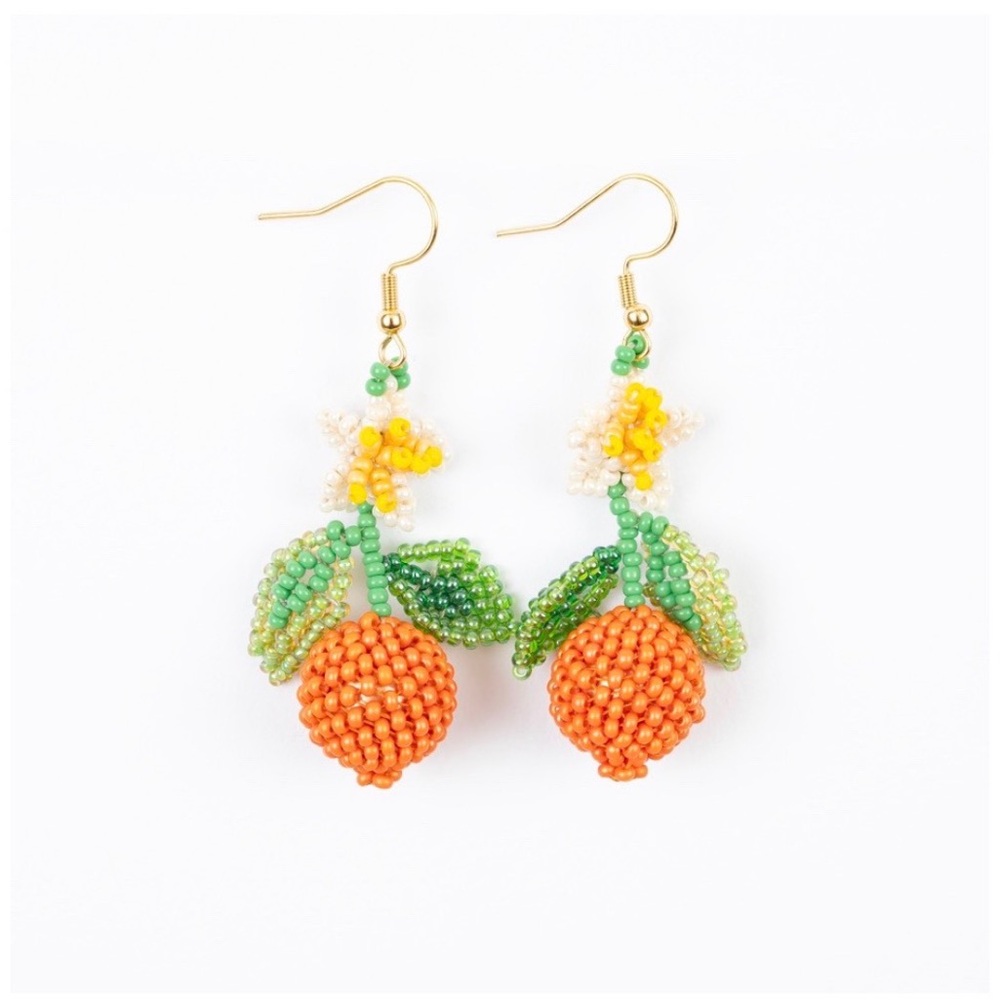 Altiplano Orange Blossom Earrings Beaded Guatemala Gold Plated Floral Fruit Fun
